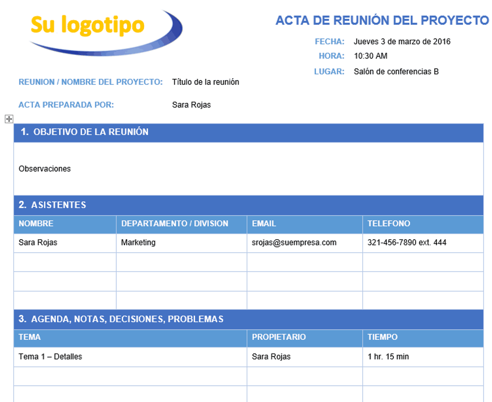 ejemplo de un acta de reunion de trabajo ejemplo sencillo formatos de minuta de reunion